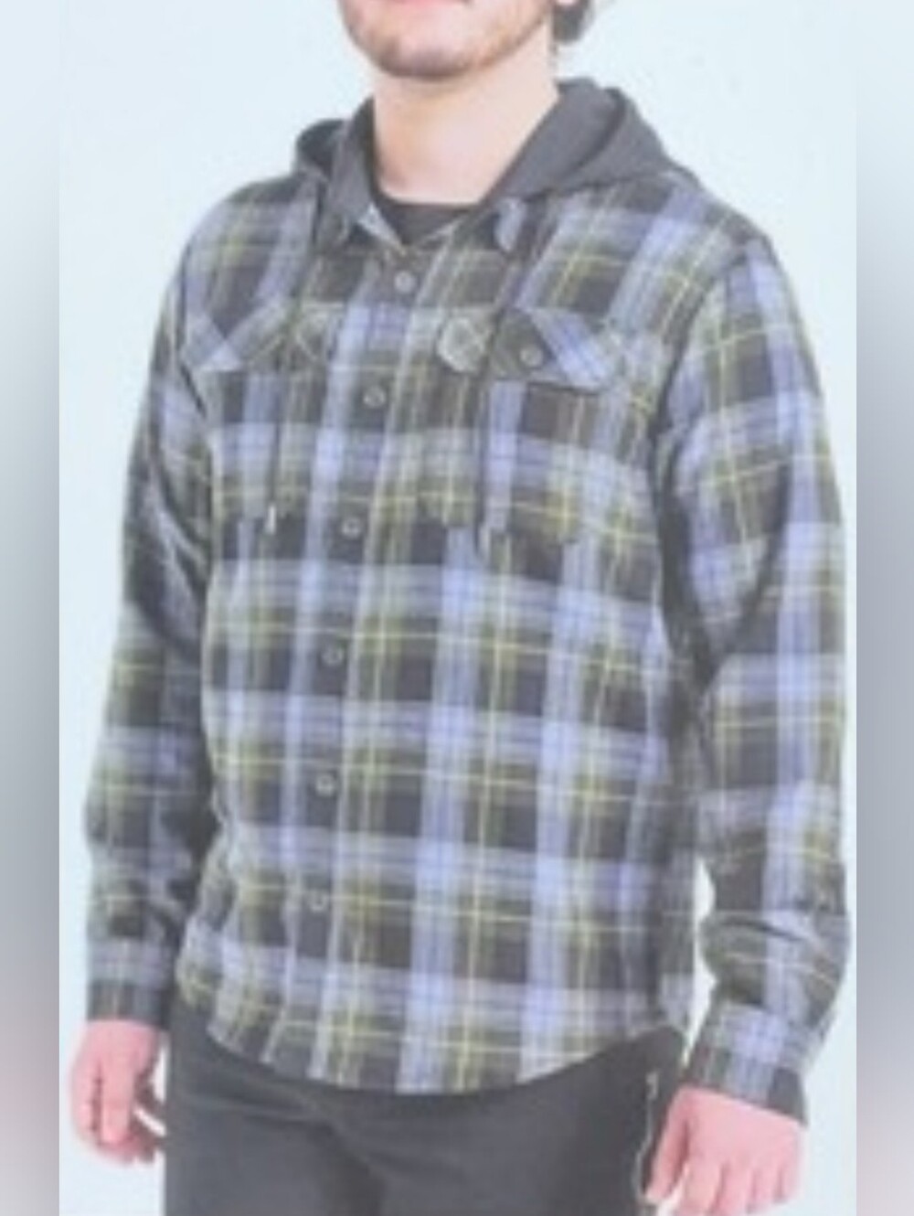 Lucky Brand Workwear Hooded Flannel Shirt Plaid Mens XL Slate